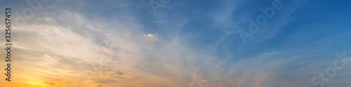 Fototapeta Naklejka Na Ścianę i Meble -  Panorama of Dramatic vibrant color with beautiful cloud of sunrise and sunset. Panoramic image.
