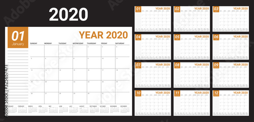 Year 2020 desk calendar vector illustration