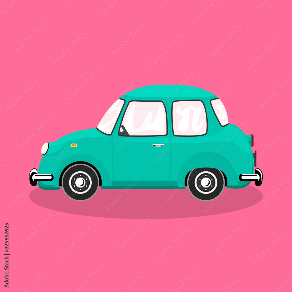 Green retro car isolated on a pink background, vector illustration