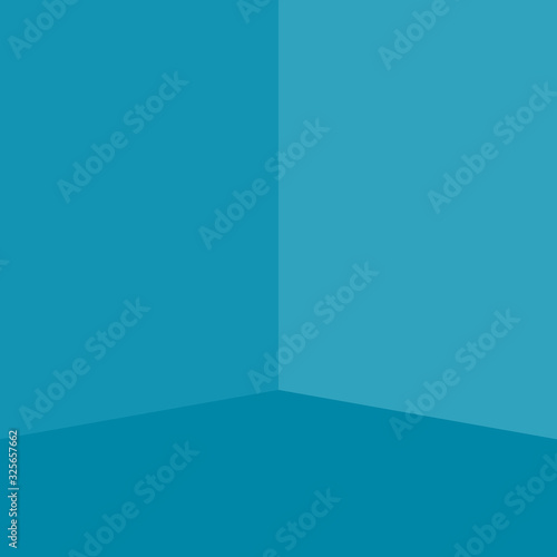 Empty corner of the room with light blue walls and floor, different shades of walls and floor, vector illustration