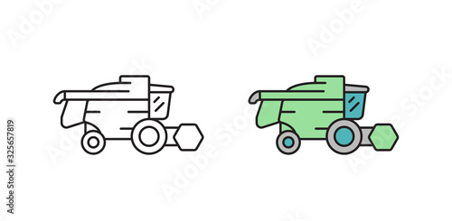 Combine harvester icon in the vector. Transport symbol on an isolated white background. Vector illustration in flat style.