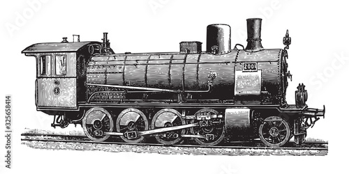 Old locomotive / vintage illustration from Brockhaus Konversations-Lexikon 1908