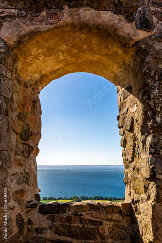 View from old castle window to the lake