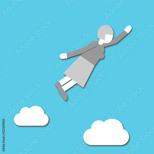The super woman is aiming high, to the top, for future heights. Symbolic easy style vector Illustration.