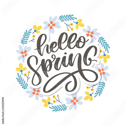 Hello Spring - Hand drawn inspiration quote. Vector typography design element. Spring lettering poster. Good for t-shirts, prints, cards, banners.