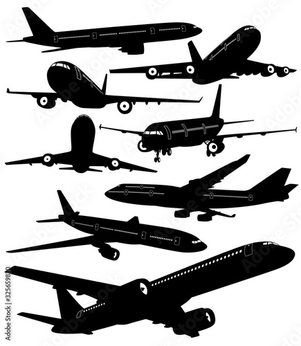 Collection of airliner silhouettes with details