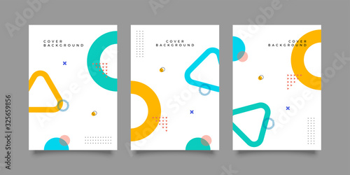 Covers templates set with trendy geometric bauhaus patterns, memphis elements. Modern design for placards, posters, presentations and banners.