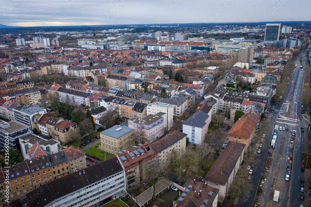 Luftbildaufnahme, Karlsruhe, Innenstadt, Zentrum, Baden-Württemberg, Germany, Februar 2020