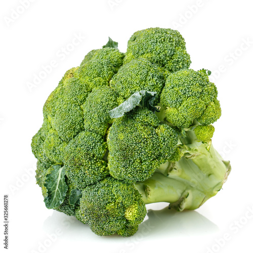 Green ripe fresh broccoli isolated on white.