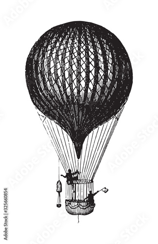 Old air balloon from 1783 / vintage illustration from Brockhaus Konversations-Lexikon 1908