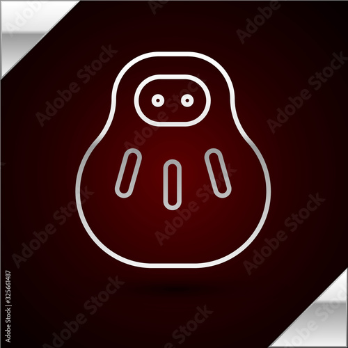 Silver line Maneki neko cat icon isolated on dark red background. Japan lucky charm. Vector Illustration