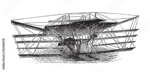 Old airplane from 1894 / vintage illustration from Brockhaus Konversations-Lexikon 1908