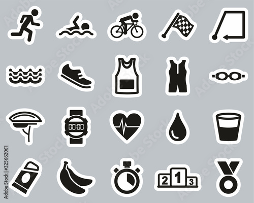 Triathlon Race & Equipment Icons Black & White Sticker Set Big