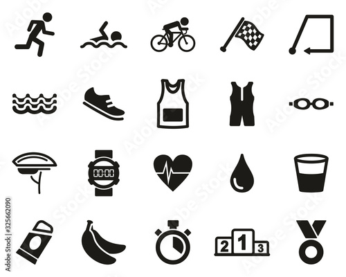 Triathlon Race & Equipment Icons Black & White Set Big