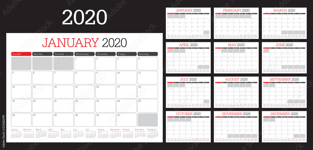 Year 2020 desk calendar vector illustration Year 2020 desk calendar vector illustration