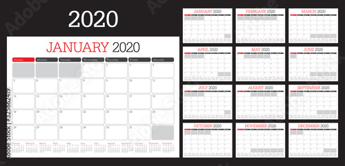 Year 2020 desk calendar vector illustration