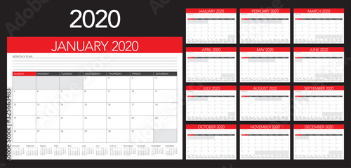 Year 2020 desk calendar vector illustration