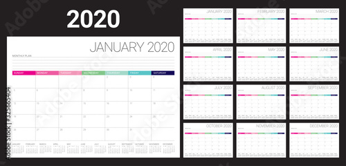 Year 2020 desk calendar vector illustration