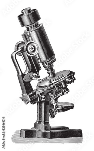 Old microscope / vintage illustration from Brockhaus Konversations-Lexikon 1908