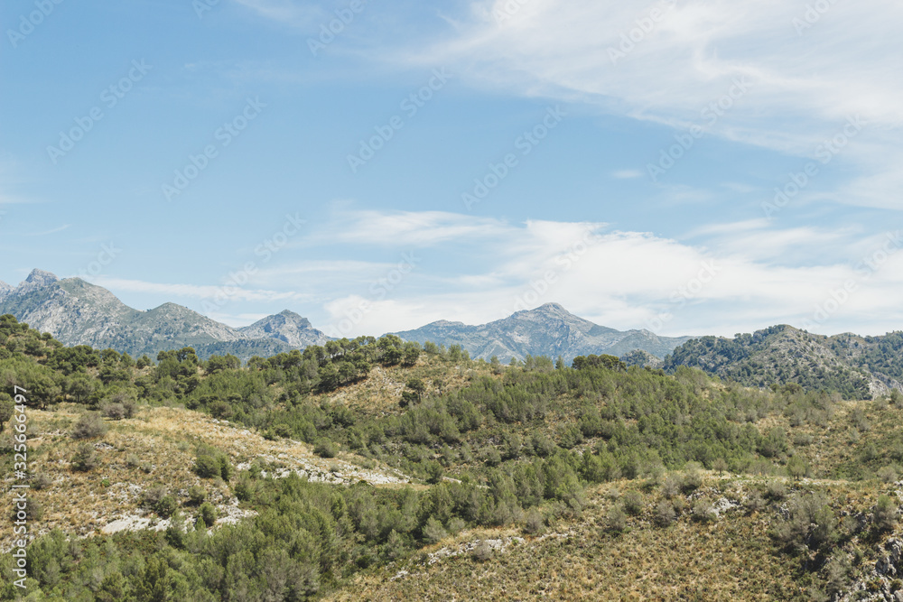 Naklejka premium Panoramic view surrounding mountains area on the coast of Malaga. Frigiliana, Spain.