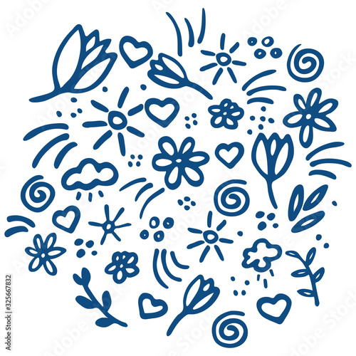Nature vibes. Marker hand drawn illustration. Cute doodle elemets for digital and print.