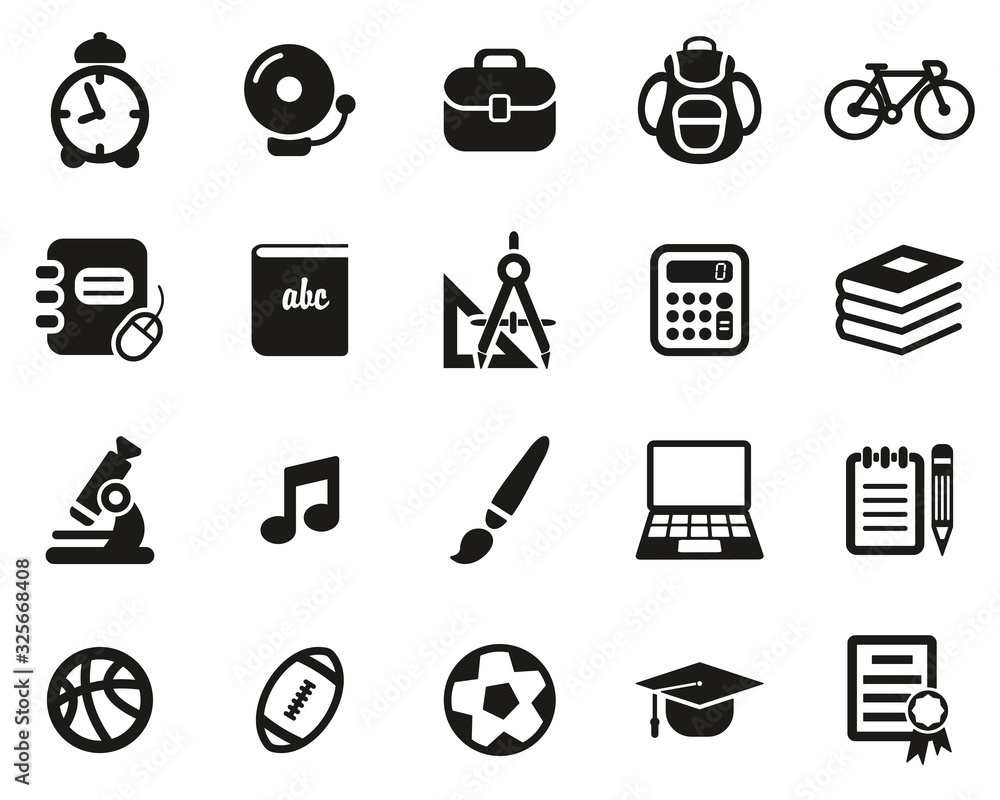 University Or College Icons Black & White Set Big Vektor Stok | Adobe Stock