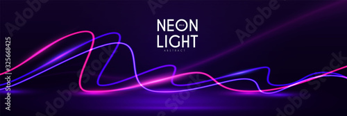 Abstract neon background with shining wires. Motion design. Magic empty space.