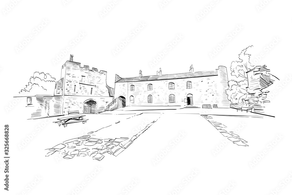 Prudhoe Castle. Great Britain. Euorope. Hand drawn sketch. Vector illustration.