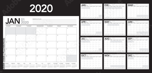 Year 2020 desk calendar vector illustration