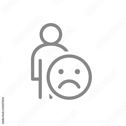 Human with unhappy emotions line icon. Upset face, unsatisfied symbol