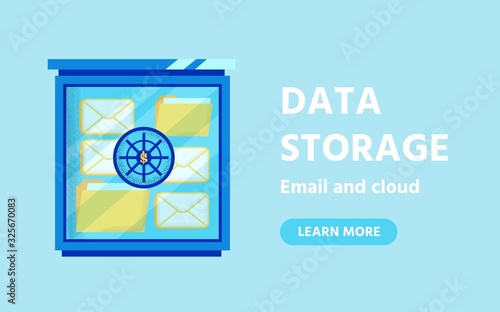 Flat Landing Page Offers Save Service for Data Storage. Cloud Technology. Email Protection from Accidental Deletion. Electronic Letters Metaphor Bank under Lock. Vector Cartoon Illustration