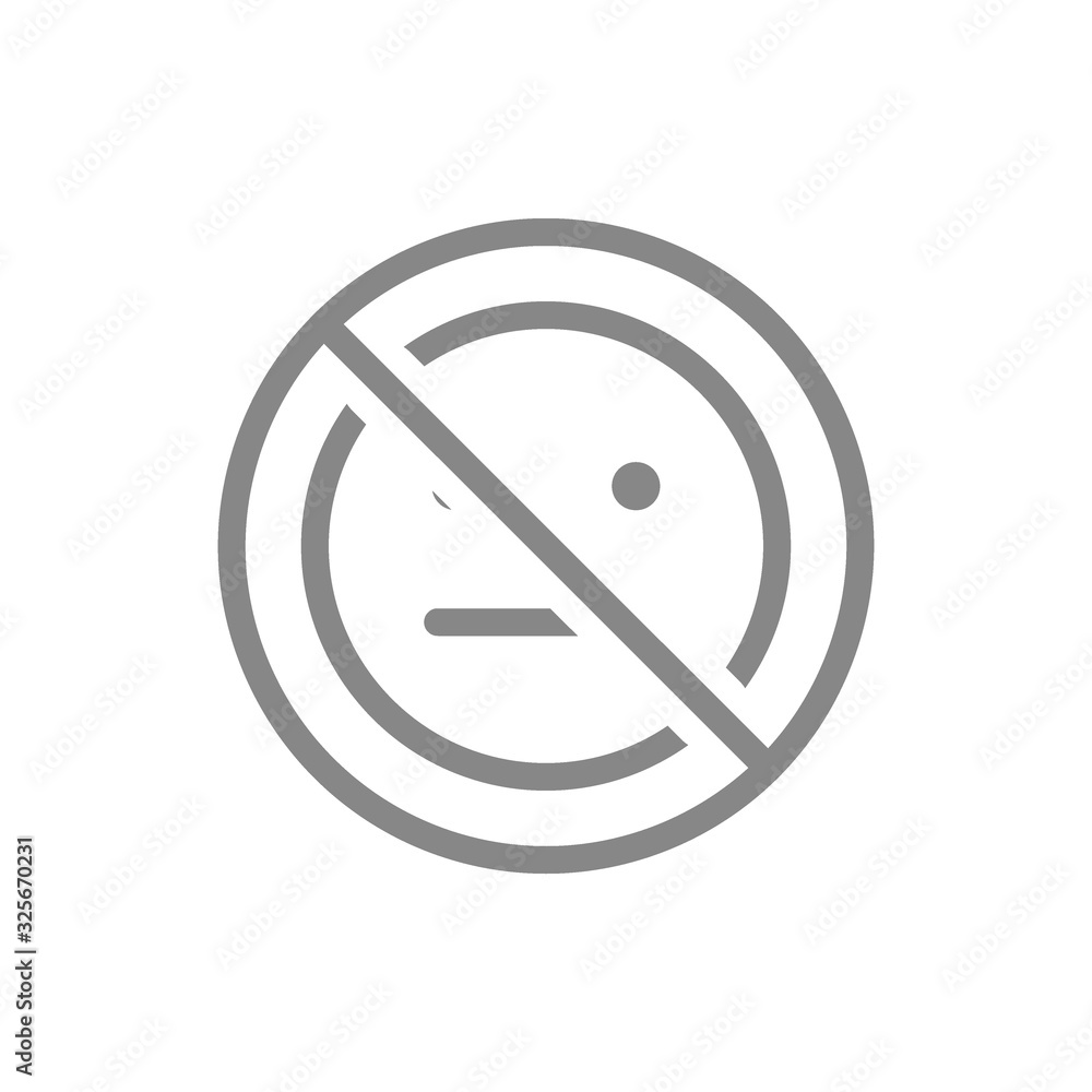 Forbidden sign with a expressionless emoji line icon. No emotions, indifferent symbol Forbidden sign with a expressionless emoji line icon. No emotions, indifferent symbol