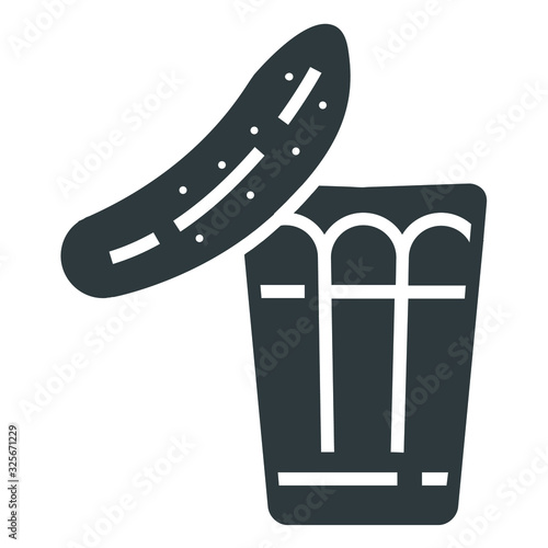  glass of vodka and cucumber black icon on white background