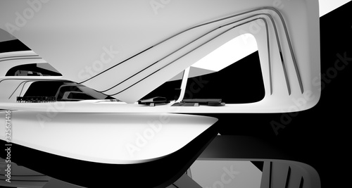 Abstract architectural black and white interior of a modern villa. 3D illustration and rendering.