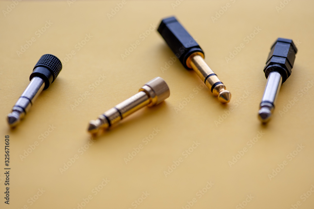 Selective focus on various audio jacks Selective focus on various audio jacks