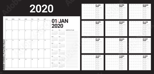 Year 2020 desk calendar vector illustration