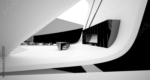 Abstract architectural black and white interior of a modern villa. 3D illustration and rendering.