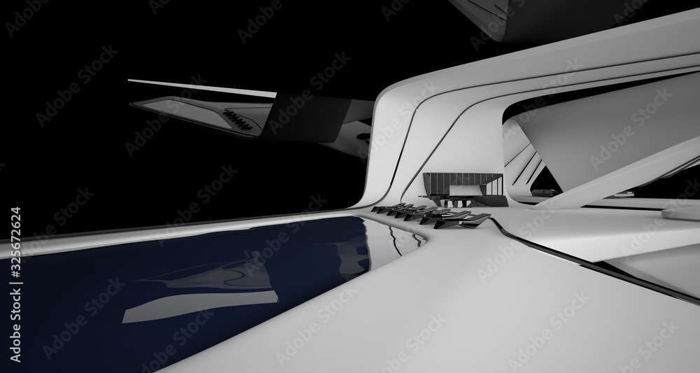 Fototapeta premium Abstract architectural black and white interior of a modern villa. 3D illustration and rendering.