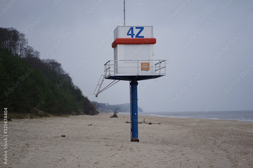 Lifesaver tower at baltic sea coast, Translation:
