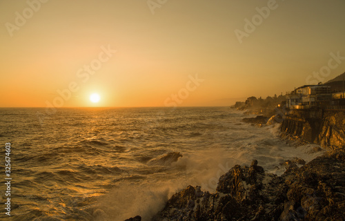 View of Genoa  Genova  Nervi  Italy  cliffs and walk at sunset