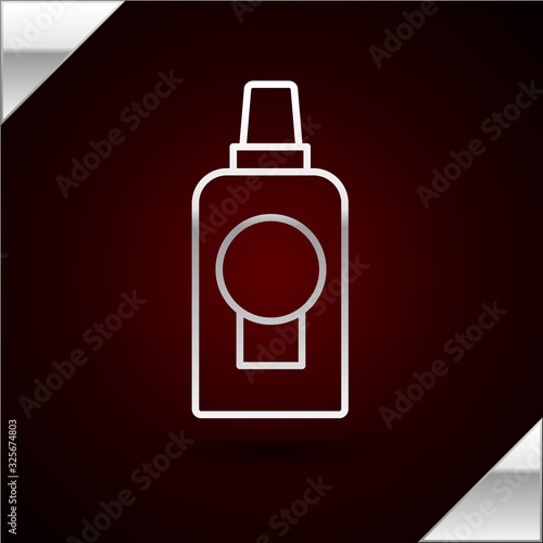 Silver line Mouthwash plastic bottle icon isolated on dark red background. Liquid for rinsing mouth. Oralcare equipment. Vector Illustration