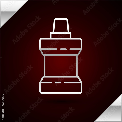 Silver line Mouthwash plastic bottle icon isolated on dark red background. Liquid for rinsing mouth. Oralcare equipment. Vector Illustration