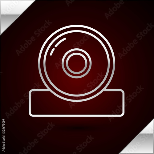 Silver line Otolaryngological head reflector icon isolated on dark red background. Equipment for inspection the patient's ear, throat and nose. Vector Illustration