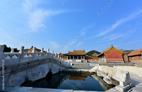 Ancient Chinese architecture against a blue sky