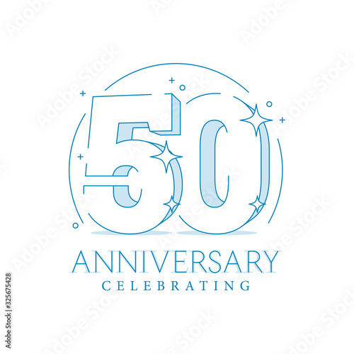 Anniversary 50. 3d number fifty with sparkles. In line art style. 50th anniversary poster template. Solemn figure for presentation. Vector illustration