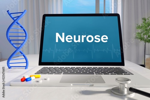 Neurose – Medizin, Gesundheit. Computer im Büro mit Begriff auf dem Bildschirm. Arzt, Gesundheitswesen