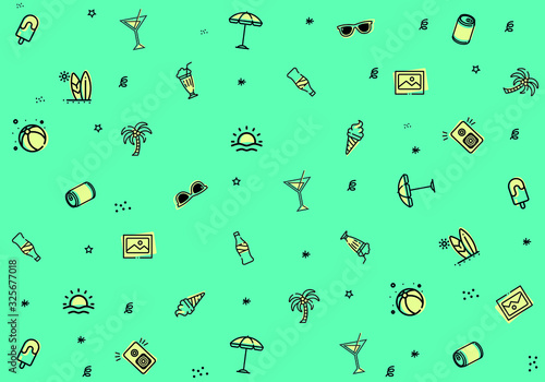 Summer holidays party beach background pattern green