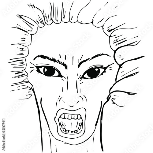 The face of a man who screams and gets angry. Human emotions, anger and irritation, rage.
