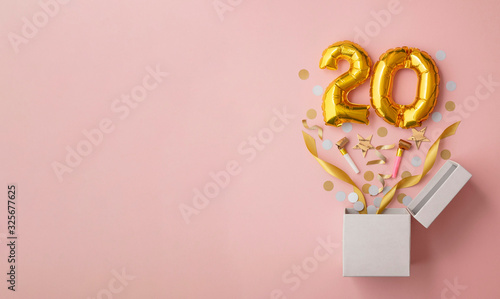 Number 20 birthday balloon celebration gift box lay flat explosion photo