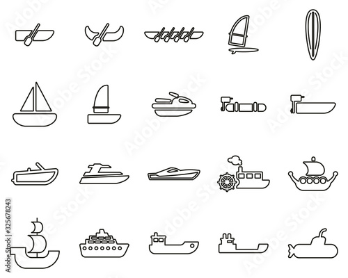 Boat Or Ship Icons Black & White Thin Line Set Big